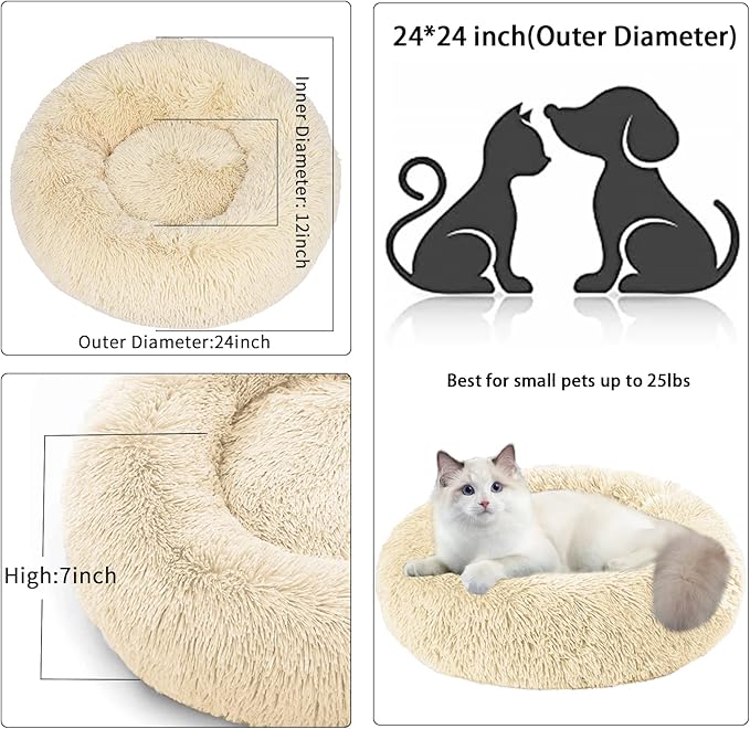 Nisrada Cat Beds for Indoor Cats,24 Inch Dog Bed for Small Melium Large Dogs, Washable-Round Pet Bed for Puppy and Kitten with Slip-Resistant Bottom