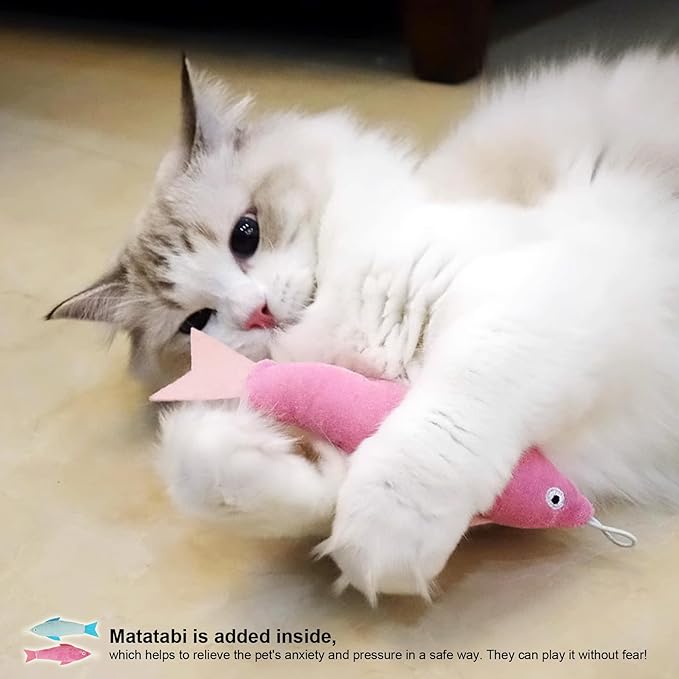 Catnip Matatabi Toys for Cats & Kittens,Cat Toys for Indoor Cats,Cat Kicker Toy(Fish*2)