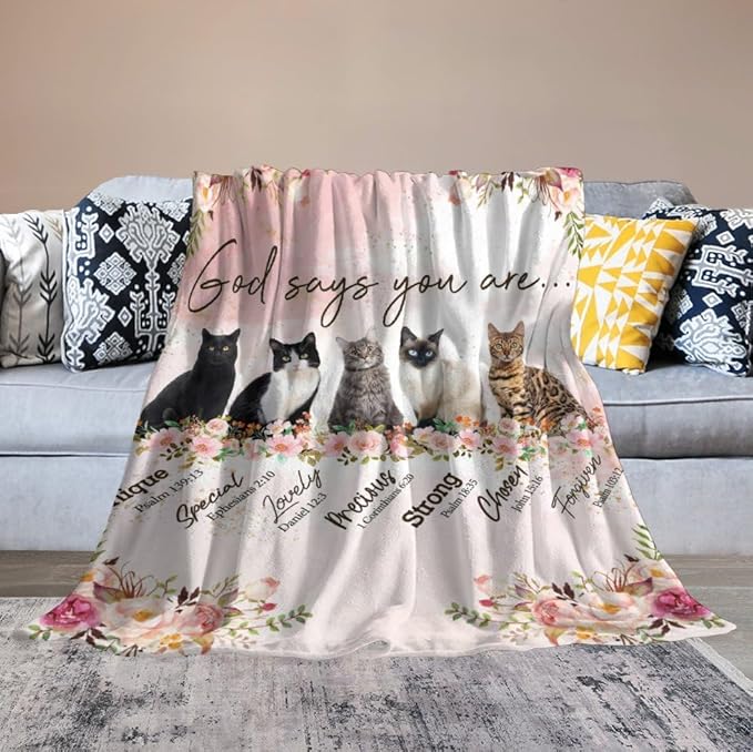 Cat Blanket Cat Gifts for Girls Boys Woman Kids Cat Lover God Says You are Throw Blankets Soft Blanket Warm Fleece Flannel Plush Blankets for Bed Sofa Couch 40"x50"