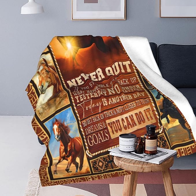 Western Horse Decor Throw Blanket - Super Warm Soft Plush Lightweight Fleece Flannel Winter Blanket for Girls Women Horse Lovers Boys Baby Kids - Couch Sofa Bedding - 50"X60"
