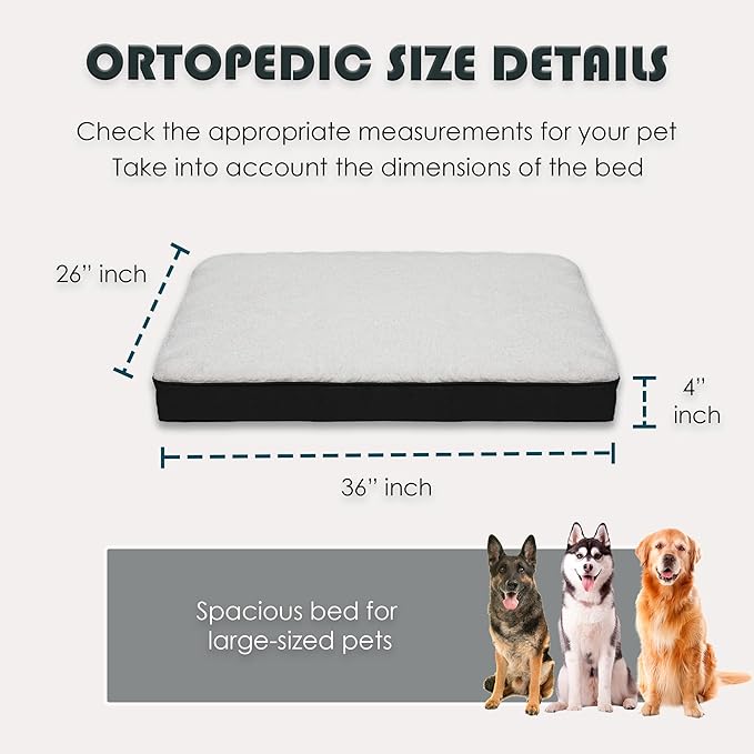 Orthopedic Dog Bed, Memory Foam Revisable Two Side with Washable Removable Cover,Large, 36âx26â