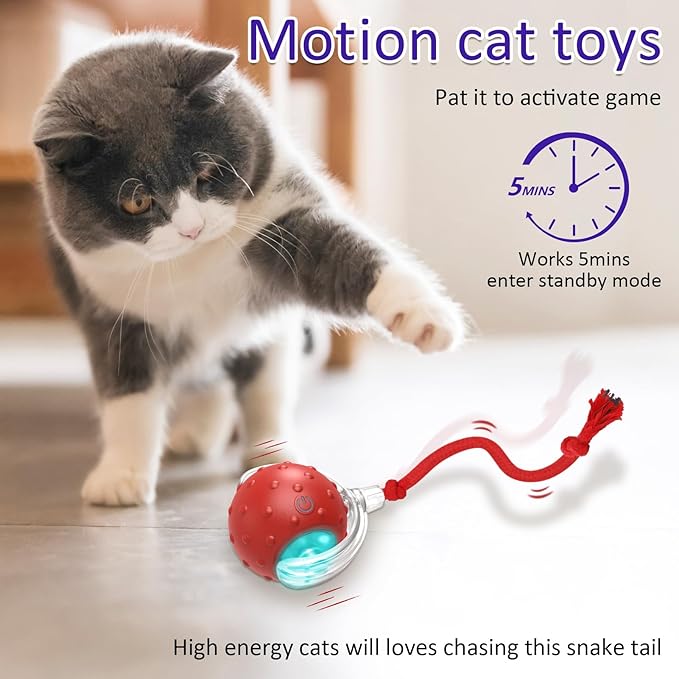Cat Toys Interactive with Motion Activated & Chirping, Rolling Super Fast on Carpet Happy Party Game with Kittens