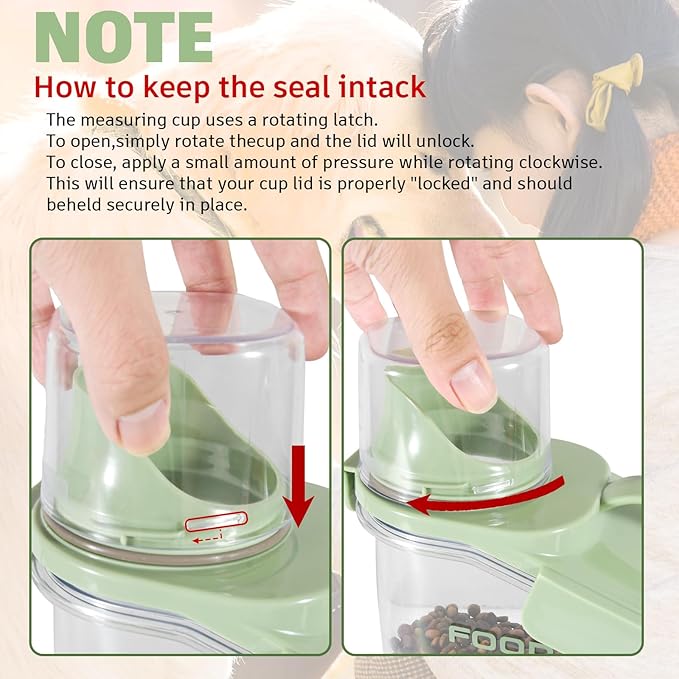 Dog Food Storage Container, Pet Food Storage Containers with Airtight Pour Spout, Cat Food Container with Measuring Cups, Portable Travel Pet Food Container for Dogs, Cats, Birds(Green)