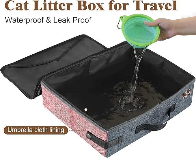 HiCaptain Portable Cat Litter Box with Lid and Handle Standard Lightweight Collapsible Litter Carrier for Cat (L,Pink/Gray)