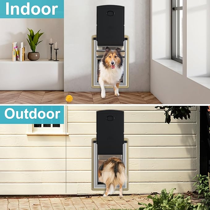 ClawJaw Doggy Door for Wall, Metal Frame and Telescopic Tunnel Pet Door, Double-Sided Wind Deflector and Magnetic Flaps, Easy to Install, Yellow (Pets Up to 50 Lb)-Medium