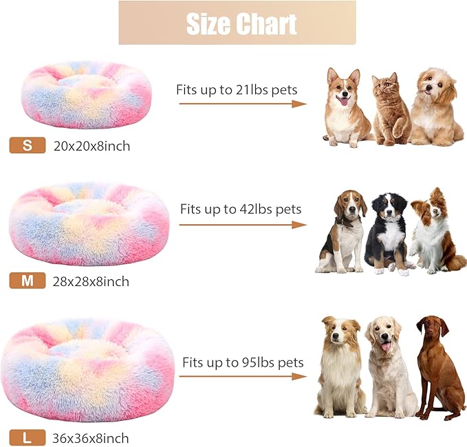 Dog Bed Calming Dog Beds for Small Medium Large Dogs - Round Donut Washable Puppy Dog Bed, Anti-Slip Faux Fur Fluffy Donut Cuddle Anxiety Cat Pet Bed(36'' Color)