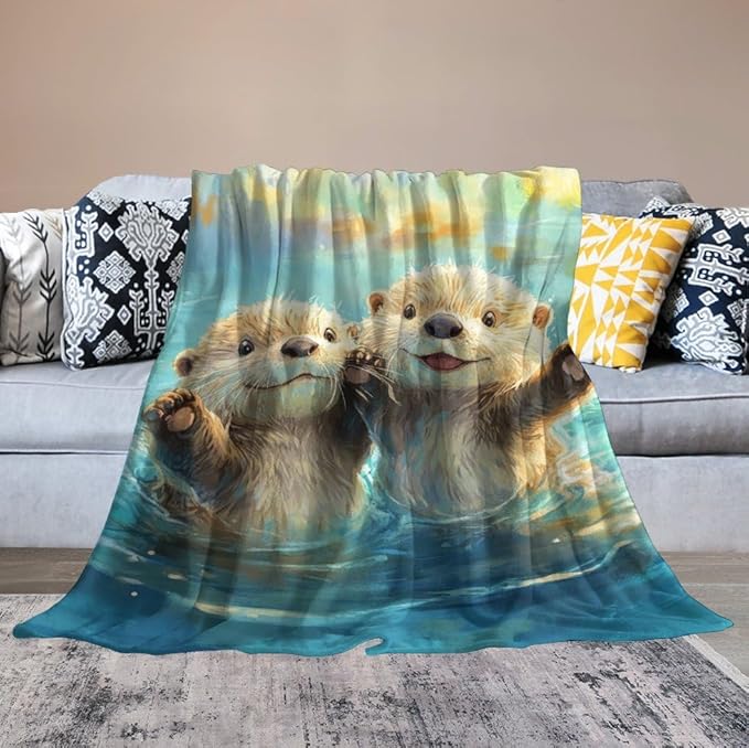 Otter Gifts for Girls & Boys - Soft, Warm Fleece & Flannel Plush Blankets for Bed, Sofa, Couch - 60"x80"