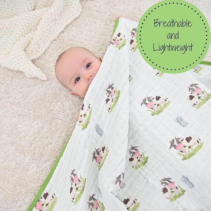 LollyBanks Muslin Baby Blanket 100% Cotton, Muslin Quilt Lightweight, 6 Layers Baby Blankets 47"x 47", Toddler Blanket for Boy and Girl, Nursery Receiving Blankets Baby Essentials (Cows Print)