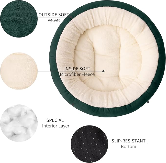 Love's cabin Round Donut Cat and Dog Cushion Bed, 20in Pet Bed for Cats or Small Dogs, Anti-Slip & Water-Resistant Bottom, Super Soft Durable Fabric Pet Beds, Washable Luxury Cat & Dog Bed Green