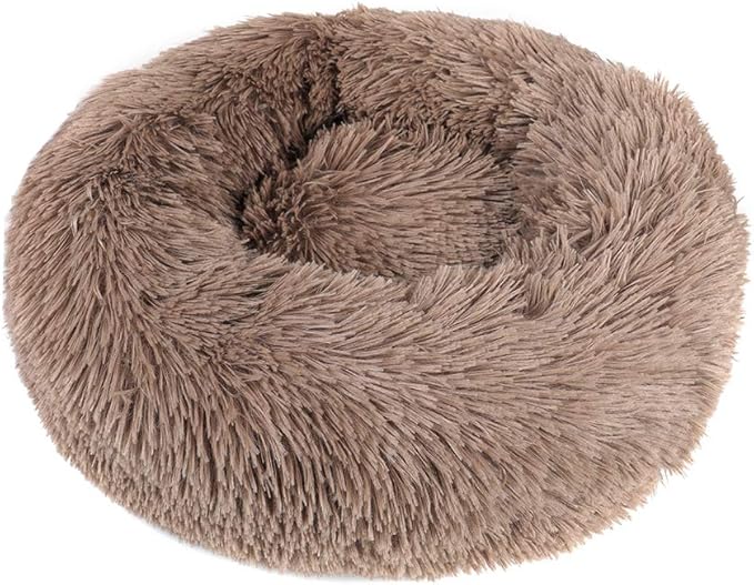 otoez Kitten Puppy Bed Extra Small XS Round Dog Cat Beds Anti Anxiety Plush Pet Calming Donut Bed with Non-Slip Waterproof Bottom, Washable (15.7", Khaki)