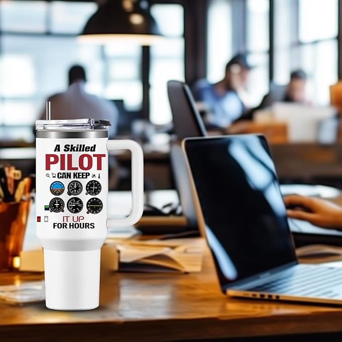 Pilot Gifts Men, Aviation Gifts, 40oz Aviation Coffee Cups Tumbler with Handle, Pilot Mug for Men, Birthday Retirement Gift for Aviator, Valentine Gifts for Pilot Men Dad Son Husband Boyfriend