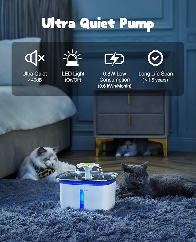 Veken 95oz/2.8L Cat Water Fountain with Stainless Steel Lid, Automatic Pet Fountain Dog Water Dispenser with Replacement Filters for Cats, Dogs, Multiple Pets (Silver, Stainless Steel)