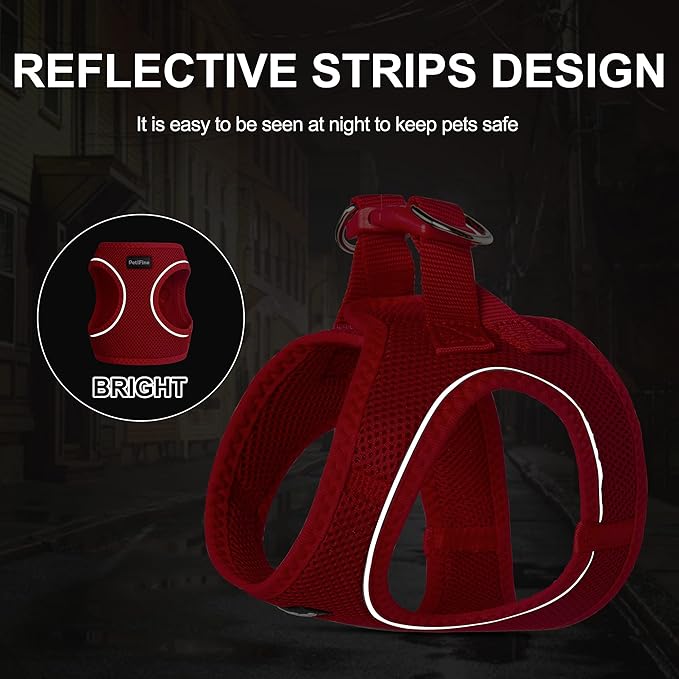 PetiFine Step in Small Dog Harness and Leash Set, Breathable All Weather Air Mesh Reflective Escape Proof, Step-in Vest Harnesses for Puppy(XS, Red)