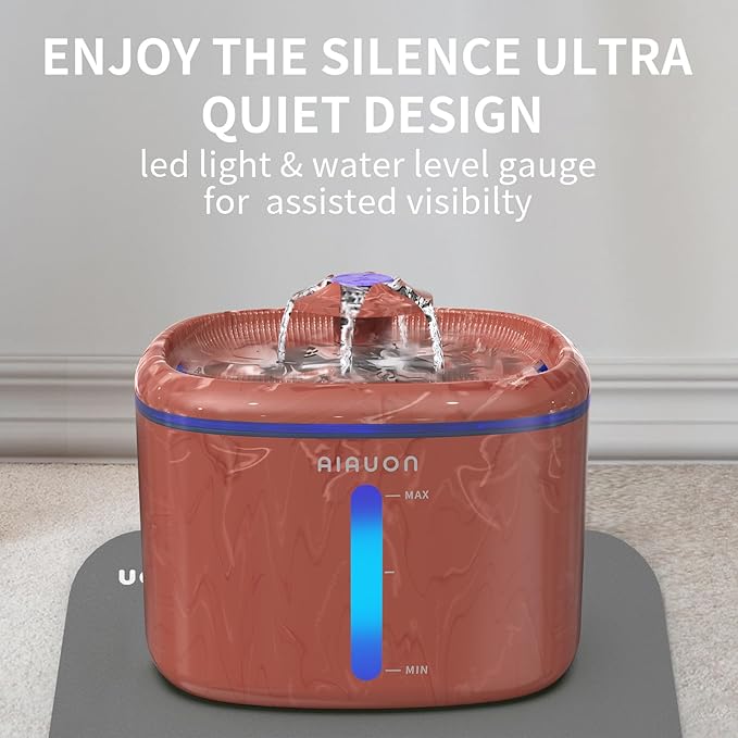 Cat Water Fountain 84oz/2.5L - Automatic Pet Fountain & Dog Water Dispenser with Replacement Filters & Feeding Mat for Cats, Dogs, Multiple Pets (Camouflage Brown)