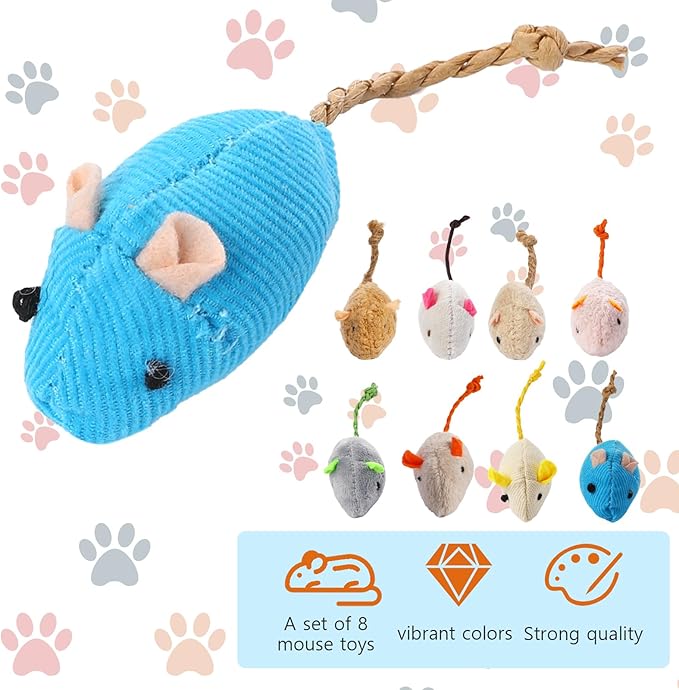 8 Pack Toy Mice for Cats Cat Mice Toys Interactive Toy Cats Mouse Plush Cat Toys Catnip Toy Biting Toys for Cats Mouse Shaped Toy for Indoor Cats Realistic Design 8 Color