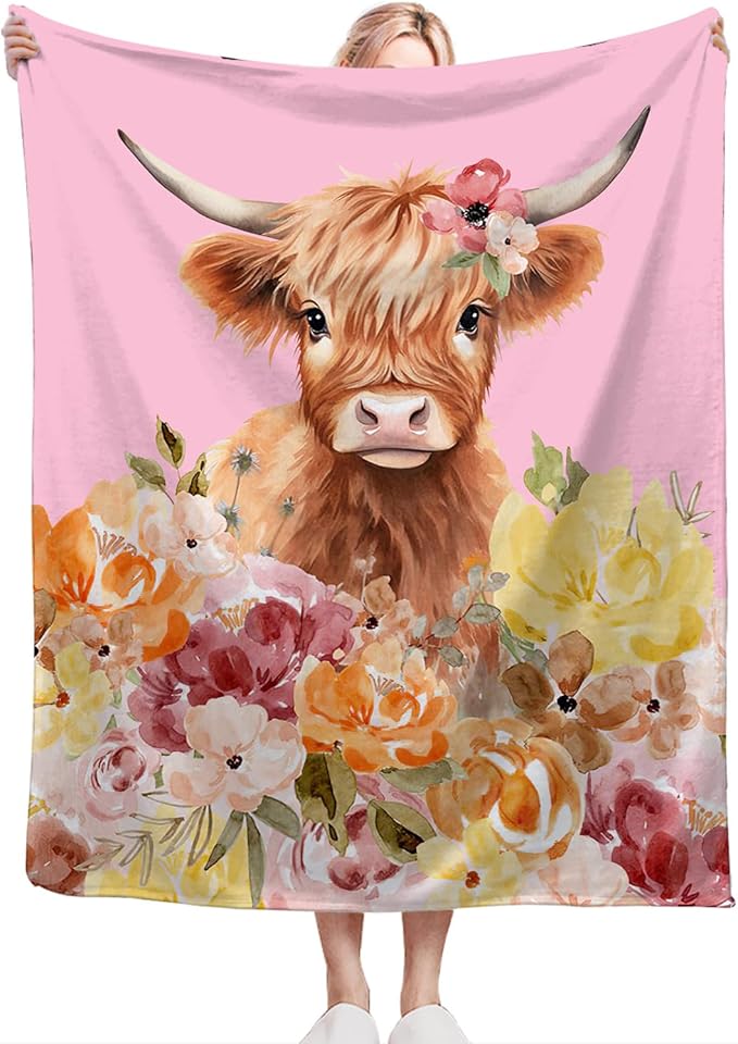 Highland Cow Blanket Ultra Soft Cozy Longhorn Cow Throw Blanket Fleece Fuzzy Plush Bedding Cow Lovers Gifts for Women Girls Kids Adults 80"x60"