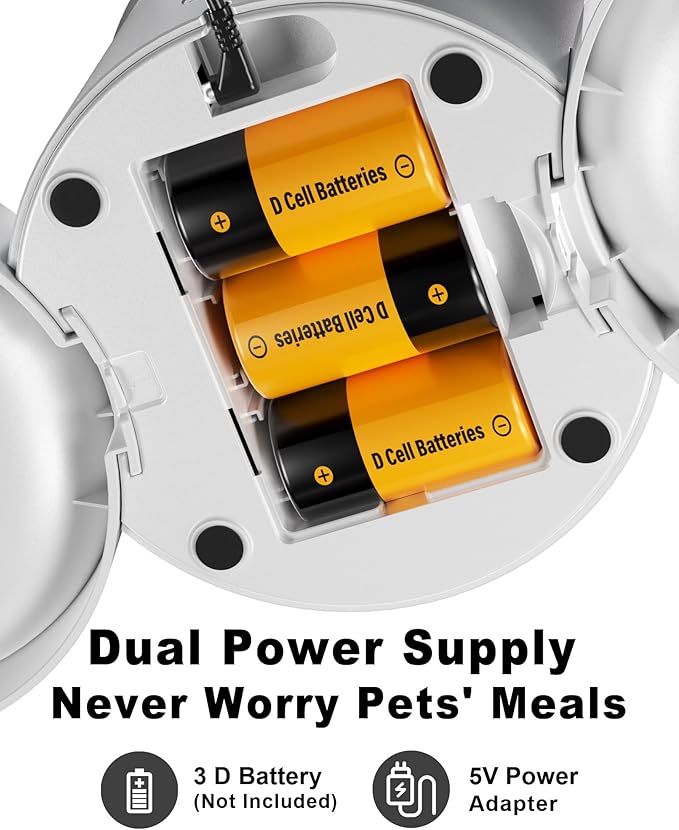 Automatic Cat Feeder for 2 Cats,4.2L Flexible Schedule,6 Meals/Day,1-12 Portions/Meal,Dual Power Auto Dual Pets Feeder Dry Food Dispenser,10S Voice Record(White,4.2L+Stainless Steel 2 Bowls)