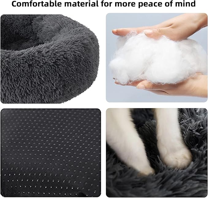 Dog Bed for Small Medium Large Dogs, 24 inch Calming Dogs Bed, Washable-Round Cozy Soft Pet Bed for Puppy and Kitten with Slip-Resistant Bottom