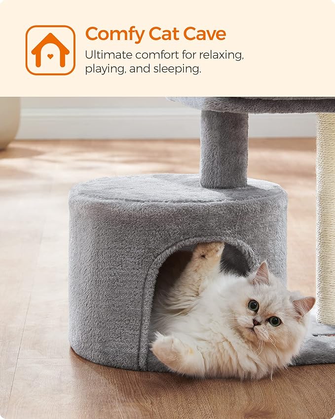 Feandrea Cat Tree, Cat Tower with Sisal-Covered Scratching Post, Cat Condo with Padded Perch, for Small Spaces, Kittens, Light Gray UPCT50W