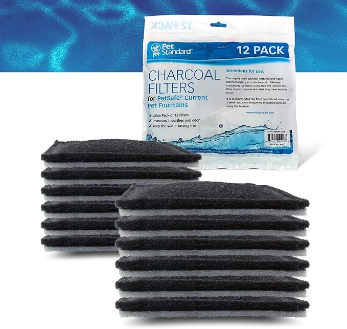 PETSTANDARD Replacement Filter Compatible with PetSafe® Fountain Aqua Cube®, Aqua Falls® and Current Pet Water Fountain, Pack of 12
