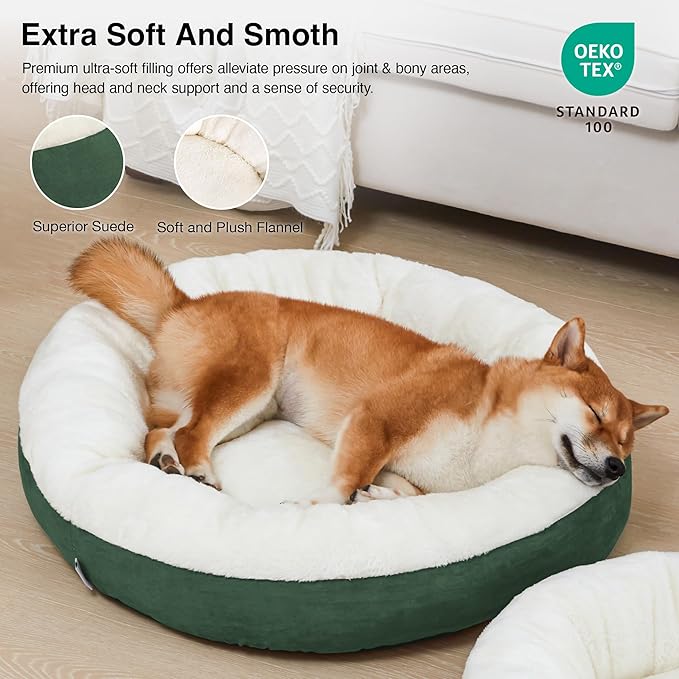 Love's cabin Round Donut Cat and Dog Cushion Bed, 30in Pet Bed for Medium or Large Dogs, Anti-Slip & Water-Resistant Bottom, Soft Durable Fabric Pet beds, Washable Calming Cat & Dog Bed Green