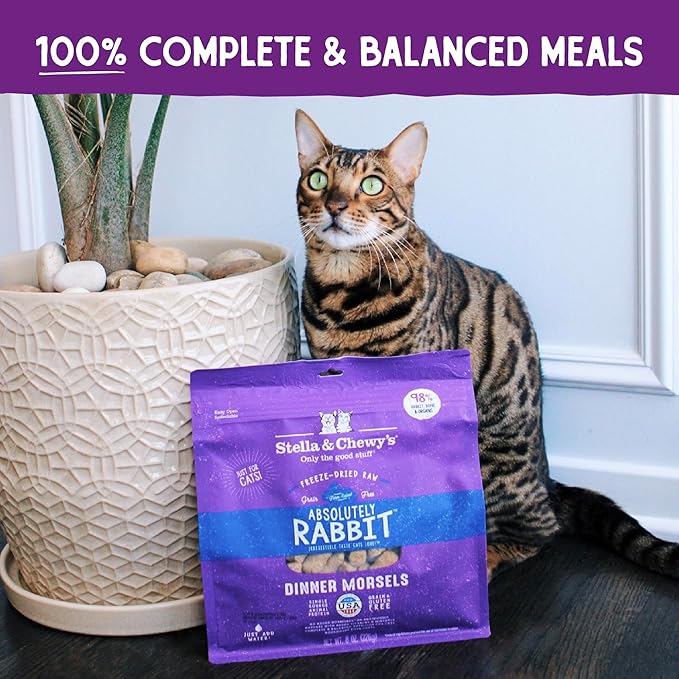 Stella & Chewy's Freeze-Dried Raw Cat Dinner Morsels – Grain Free, Protein Rich Cat & Kitten Food – Absolutely Rabbit Recipe – 3.5 oz Bag