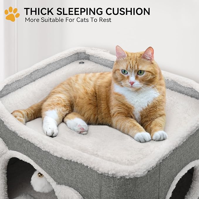 YIATHOME 3-Tier Cat House, Cat Beds for Indoor Cats, Modern Cat Condo with Highway Cave, Scratch & Itching Post, Climbing Stand, Cat Cube Playhouse for Multi Kittens, Grey
