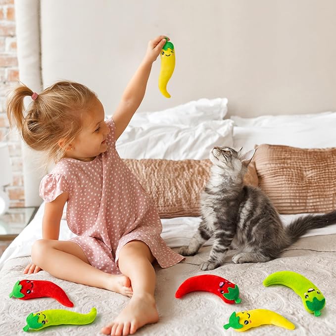 MALLMALL6 6Pcs Chili Catnip Toys for Cat, Indoor Cat Chew Bite Bunny Kick Plush Catmint Pet Toys Supplies for Cat Lover Gifts, Interactive Cat Kicker Toy Bite Resistant for Pet Presents