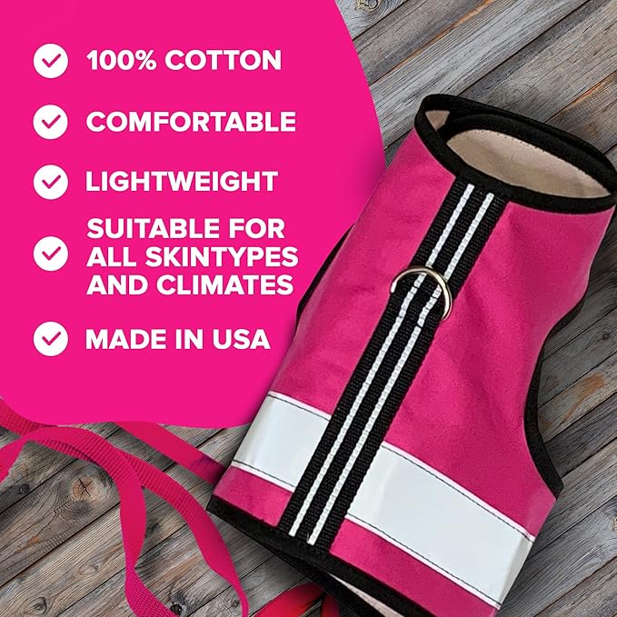 Reflective Cat Harness - High-Visibility Cat Vest for Day & Night | Secure, Breathable and Washable Cotton | Ideal for Walking & Traveling - Flamingo Pink, XS