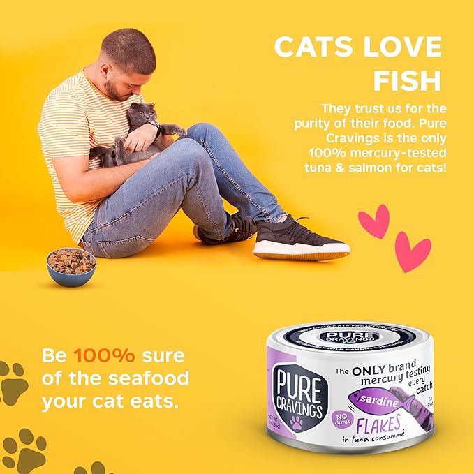 Sardine Flakes in Tuna Consommé, Canned Wet Cat Food Soup, 100% Mercury-Tested, Moist Can Fish, Grain-Free Protein, Non-GMO, 3oz, Pack of 12