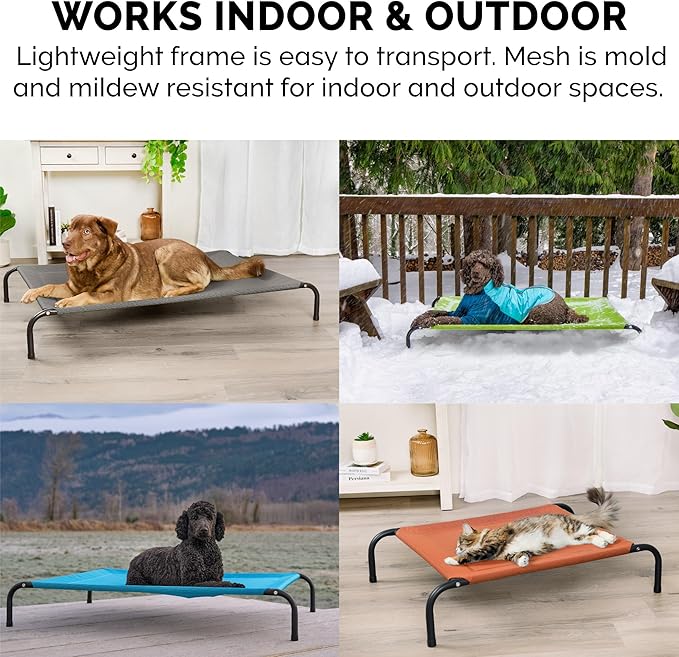 FurHaven Elevated Pet Cots - Cooling & Breathable Nylon Mesh Hammock for Large Dogs/Easy-to-Assemble / / Durable and Reinforced/Perfect for Rest & Relaxation Outdoors - Capri Blue, Large