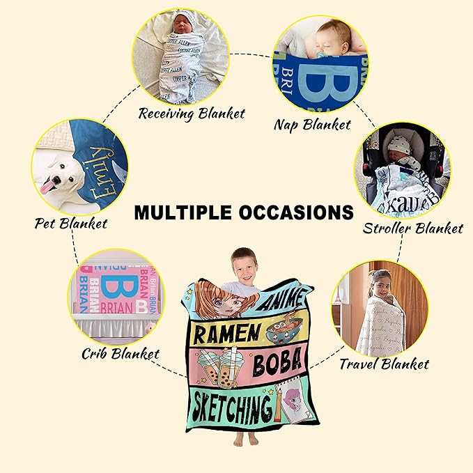 Anime Blanket Gifts for Girls Kawaii Anime Decor for Women Anime Ramen Boba Sketching Flannel Blanket Anime Lover Stuff, Luxurious Warm and Cozy for M 50X60 Inch for Teen/Travel
