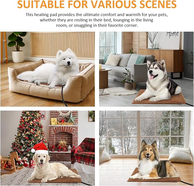 Pet Heating Pad, Electric Heated Pad for Dog Cat, Warm Mat Waterproof Dogs Cats Beds with Constant Temperature,Chew Resistant Cord, Comfortable Heater Heater Blanket Puppy and Kitten (L:26'' x 20'')