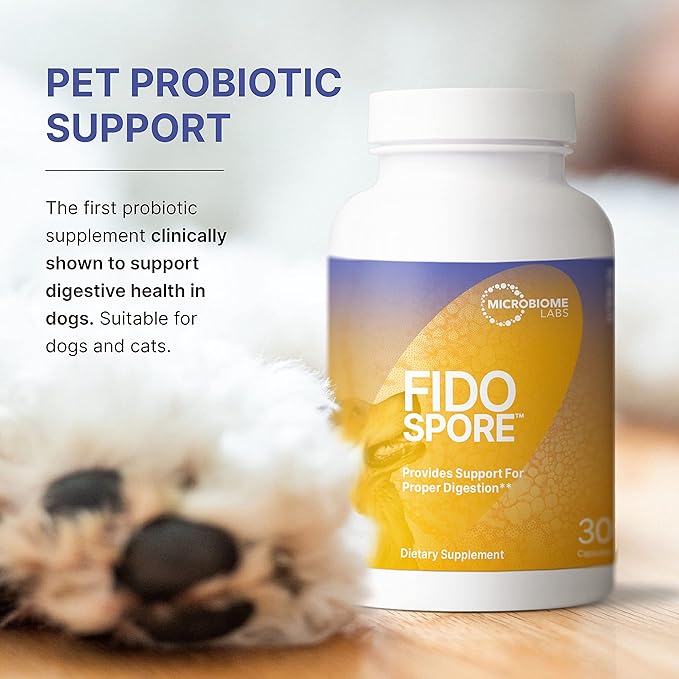 Microbiome Labs Fidospore - Dog Probiotics for Digestive Health & Immune Support - Spore-Forming Pet Probiotics for Dogs & Cats Gut Health - Flavored with Grass Fed Beef Liver (30 Capsules)