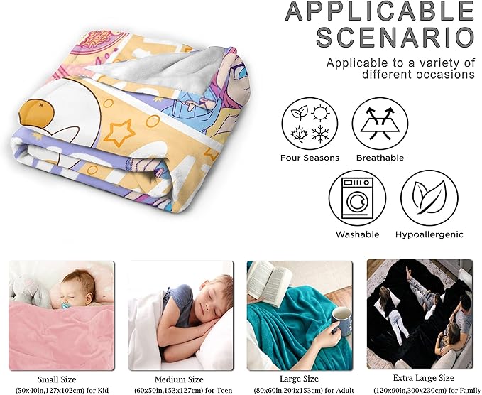 Just A Girl Anime Blanket - Kawaii Cats & Ramen Flannel, Luxurious & Cozy XL 90x120 Inch, Perfect for Anime Lovers & Family