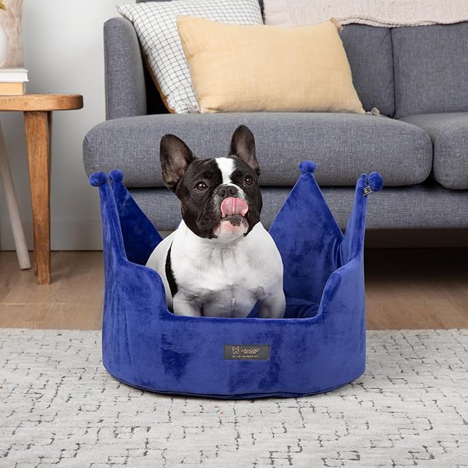 NANDOG Pet Gear Crown Cozy Round Dog & Cat Bed Collection Washable Indoor Pet Bed for Small Breeds-Soft Bed Fits in Crate or Kennel-Made of Ultra Soft Micro-Plush Material (Royal Blue, Prive 18")