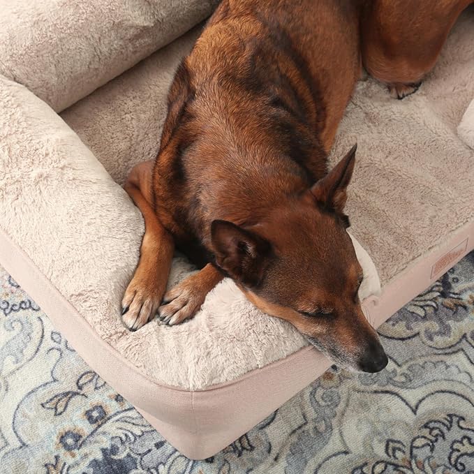 TOWN & COUNTRY EVERYDAY CuddleTown Comfy Solid Bolster Sofa Pet Bed, Supportive & Calming Egg Crate Foam, Water Repellent, Non-Slip Bottom, Machine Washable Cover, Warm Taupe, Large 35"x25"x8"