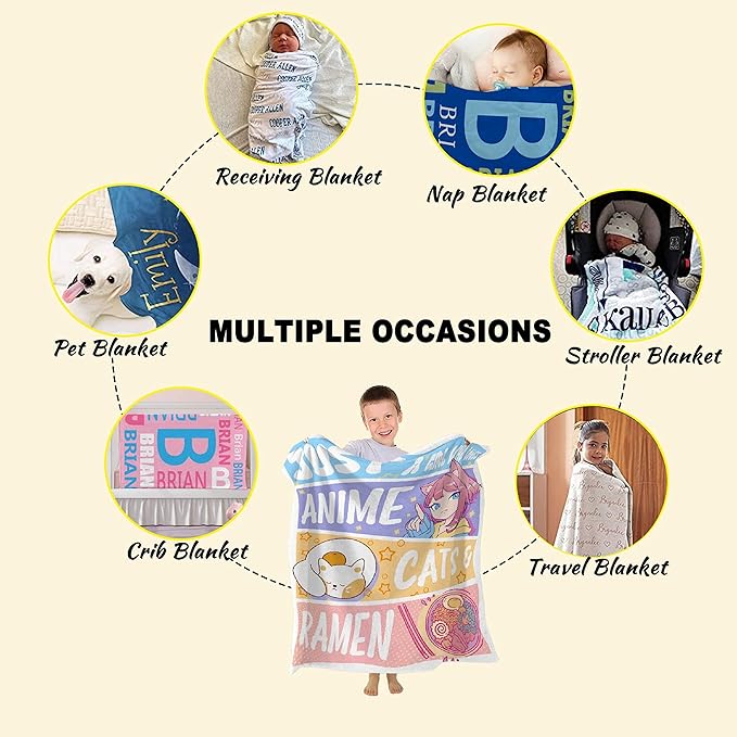 Just A Girl Anime Blanket - Kawaii Cats & Ramen Flannel, Luxurious & Cozy XL 90x120 Inch, Perfect for Anime Lovers & Family