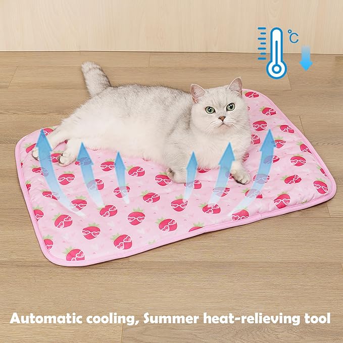 Dog Ice Pad Ice Silk Cats Kennel Mat Pet Cooling Pad Summer Cool Bamboo Mat Breathable Pad (Strawberry, S)