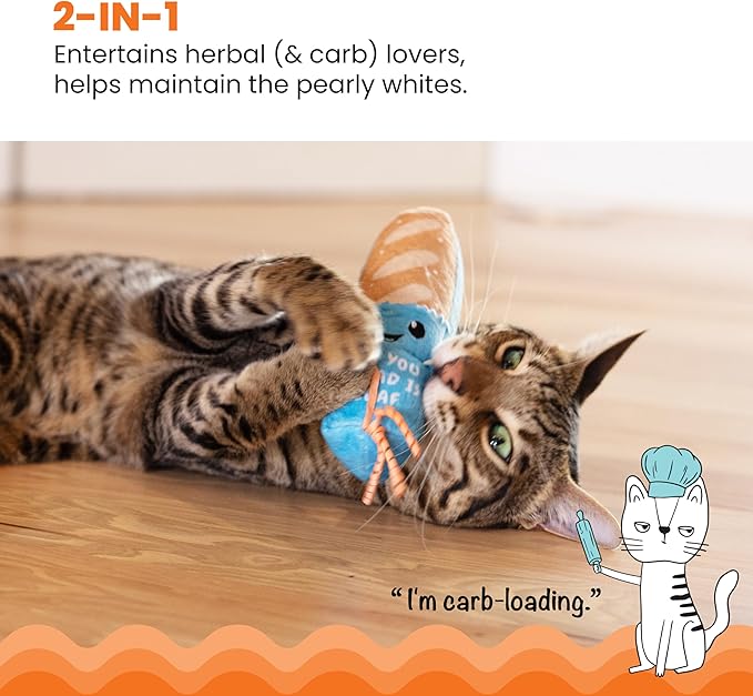Catstages Loaf Kicker Catnip Toy and Dental Toy for Cats Bread Themed Funny Catnip Stuffed Kicker Toy, Tan