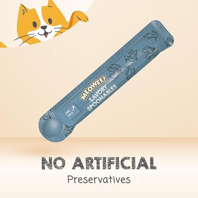 Savory Spoonables with Real Tuna, Chicken & Duck, 4 Count Tube, Triple Flavor Squeezable Lickable Wet Treats for Cats with Built-in Spoon for Less Mess