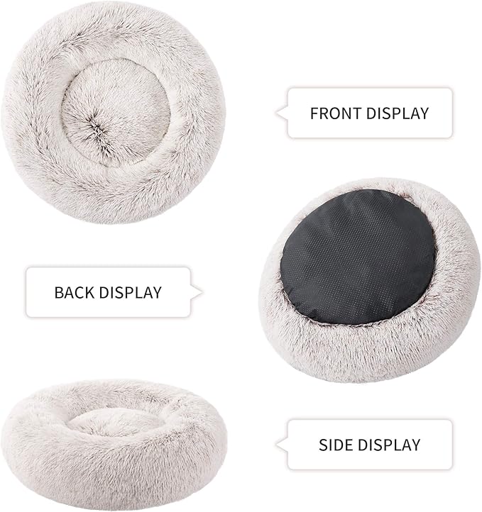 Love's cabin 24in Cat Beds for Indoor Cats - Cat Bed with Machine Washable, Waterproof, Non-Slip Bottom - Coffee Fluffy Dog and Cat Calming Cushion Bed for Joint-Relief and Sleep Improvement