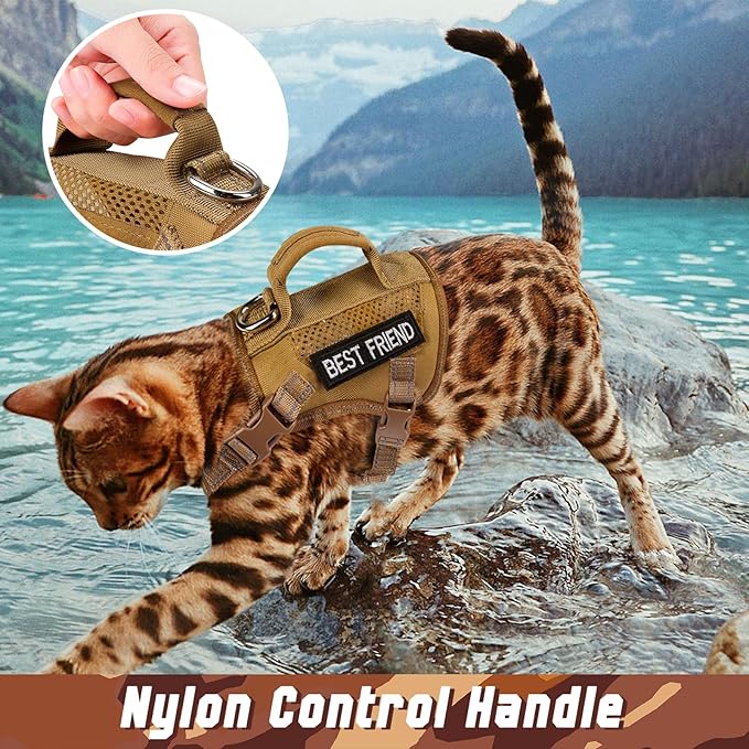 Tactical Cat Harness, Air Mesh Cat Walking Vest Harness Escape Proof, Reflective Large Cat Harnesses with Handle for Adult Fat Cats, Adjustbale, Breathable