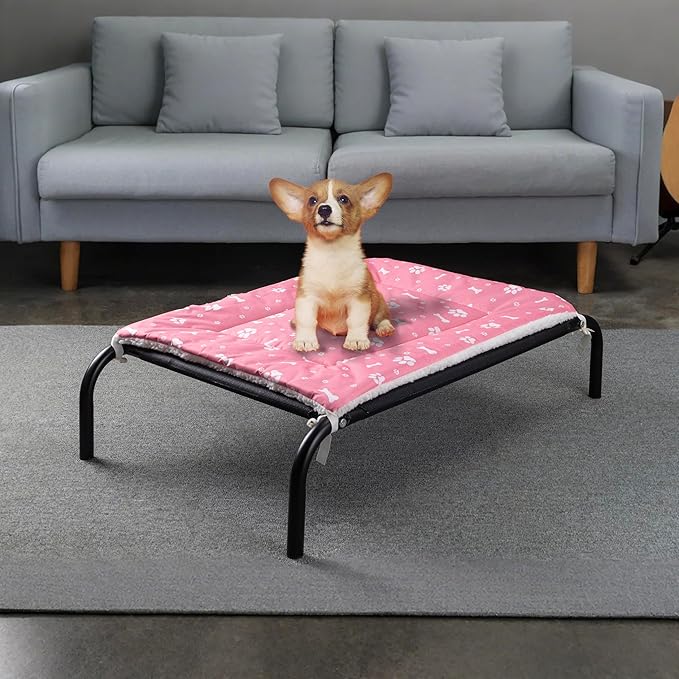 Elevated Dog Bed with Metal Frame, Raised Dog Bed with Waterproof Mesh, Dog Cot with No-Slip Rubber Feet, Portable Pet Bed. (M, Black)