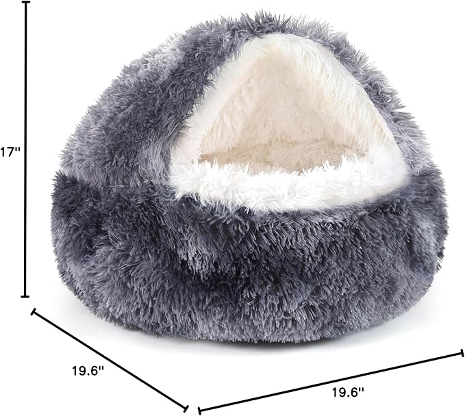 NOYAL Dog Bed Round Hooded Plush Cat Cave Donut Anti Anxiety Fluffy Dog Bed for Small Medium Dog and Cat