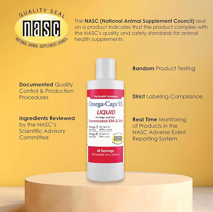 Omega-Caps Extra Strength Liquid for Cats & Dogs. Vet Formulated for Healthy Radiant Skin & Coat, Reduces Excess Shedding. Contains EPA, DHA, & Omega 3 for Joint, Heart & Immune System Support. 16 OZ.