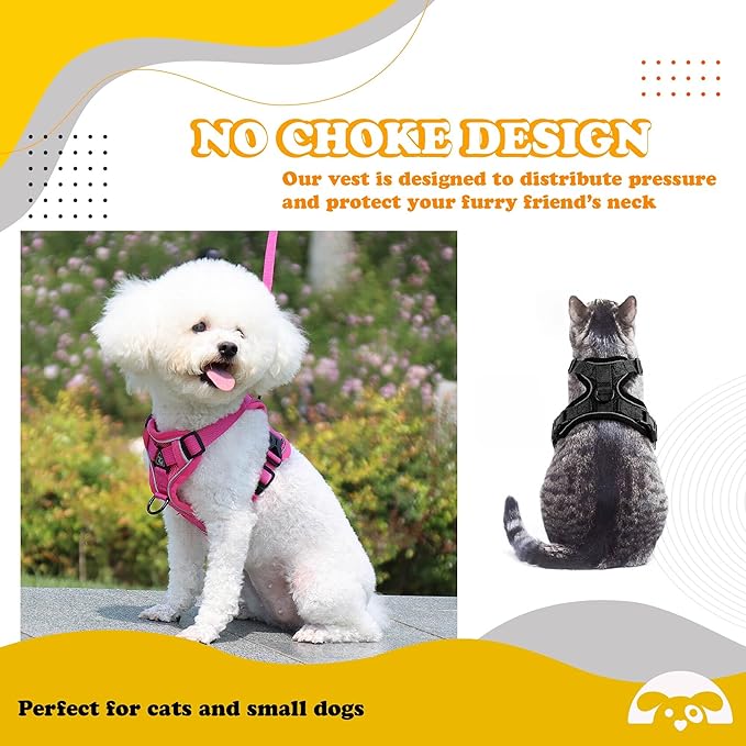 PetnBeyond Kitten Harness and Leash Set - Secure, Comfortable Control with Breathable Mesh Jacket - Adjustable Vest for Safe Walks with Reflective Strips - Kitty Escape Proof Kit (Small, Pink)