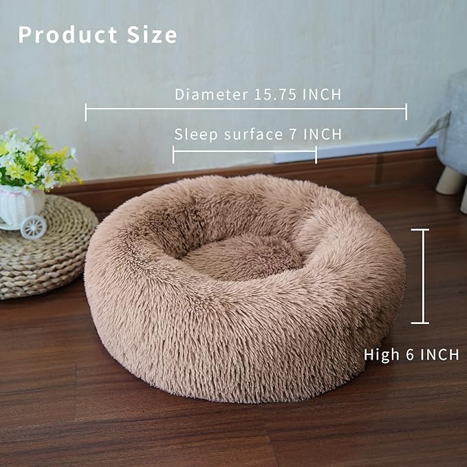 Tiny Dog Bed Fluffy Puppy Bed Washable Donut Anti Slip 15 Inches