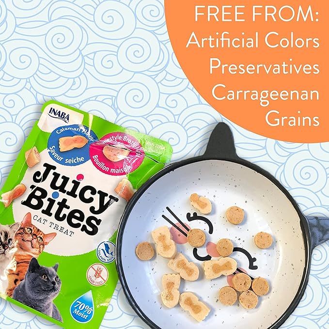 INABA Juicy Bites Grain-Free, Soft, Moist, Chewy Cat Treats with Vitamin E and Green Tea Extract, 0.4 Ounces per Pouch, 9 Pouches (3 per Pouch), Tuna and Chicken Flavor