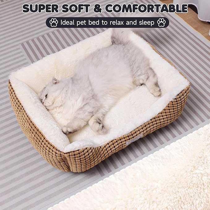 Dog Beds for Medium Large Dogs, Fluffy Cat Beds for Indoor Cats, Calming Pet Bed for Puppy and Kitty, Extra Soft & Machine Washable with Anti-Slip Bottom, Coffee, 25inches